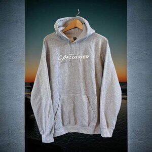 NWOT Men’s Gildan Brand Heavy Duty Pfleuger‎ Logo Gray Hooded Sweatshirt-Size M